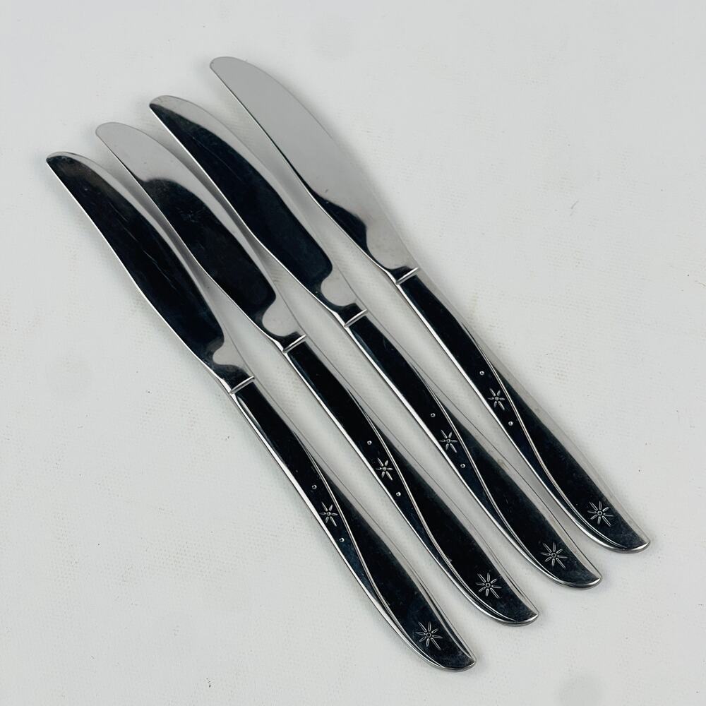 Oneida Twin Star Stainless Steel Dinner Knives (4) Atomic Starburst Motif